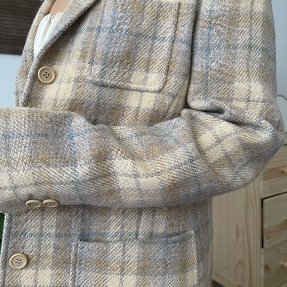Vintage Faconnable Oversized Plaid Tan Blazer Coat - Picture 6 of 8